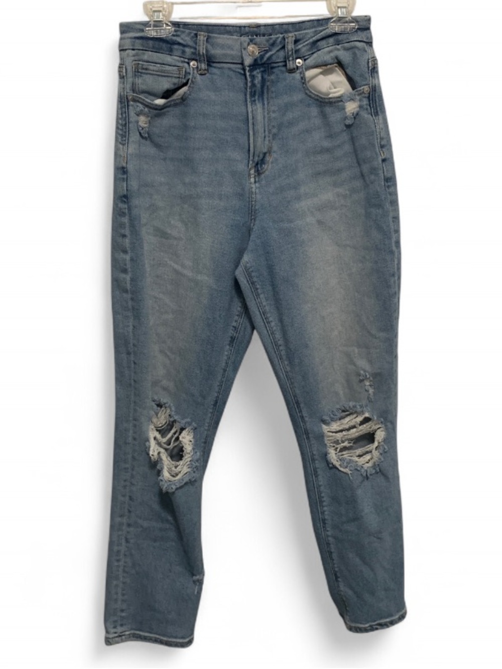 American Eagle Outfitters Distressed Curvy Mom Blue Jeans